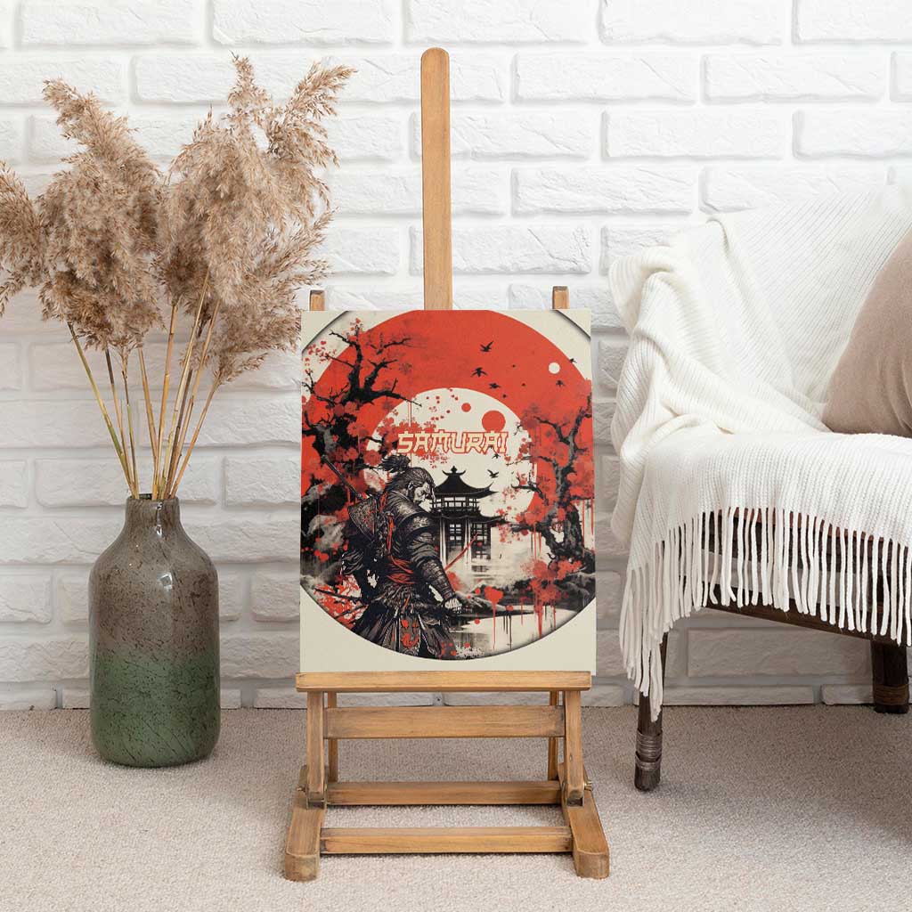 Samurai Warrior Japan Canvas Wall Art Red-blossomed Tree Classic Japanese Stylized - Polynesian Pride