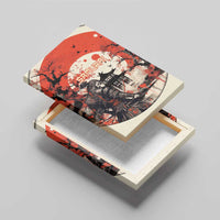Samurai Warrior Japan Canvas Wall Art Red-blossomed Tree Classic Japanese Stylized - Polynesian Pride