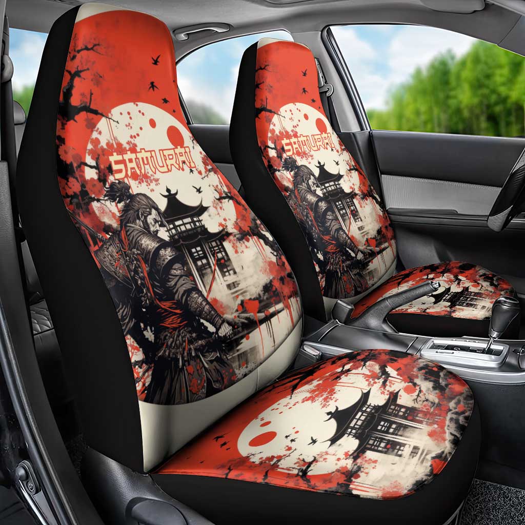 Samurai Warrior Japan Car Seat Cover Red-blossomed Tree Classic Japanese Stylized - Polynesian Pride