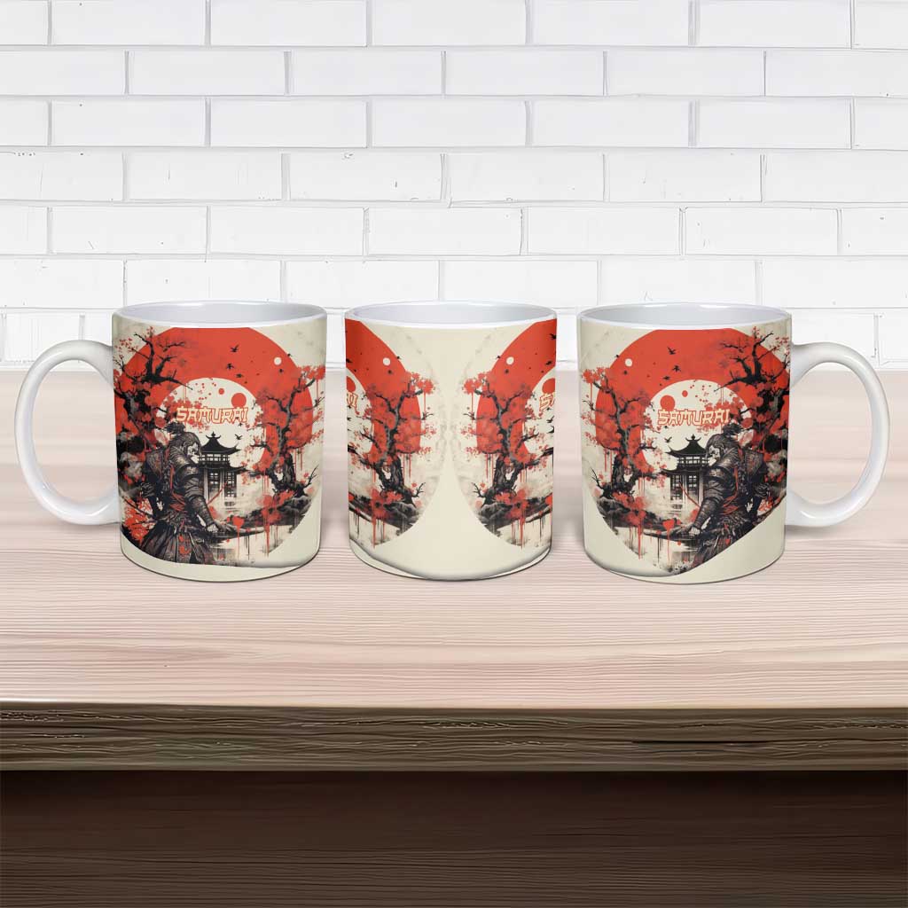 Samurai Warrior Japan Ceramic Mug Red-blossomed Tree Classic Japanese Stylized - Polynesian Pride
