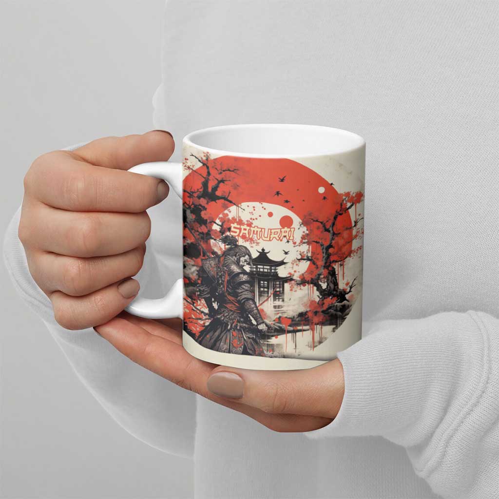 Samurai Warrior Japan Ceramic Mug Red-blossomed Tree Classic Japanese Stylized - Polynesian Pride
