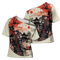 Samurai Warrior Japan Cross Shoulder Shirt Red-blossomed Tree Classic Japanese Stylized - Polynesian Pride