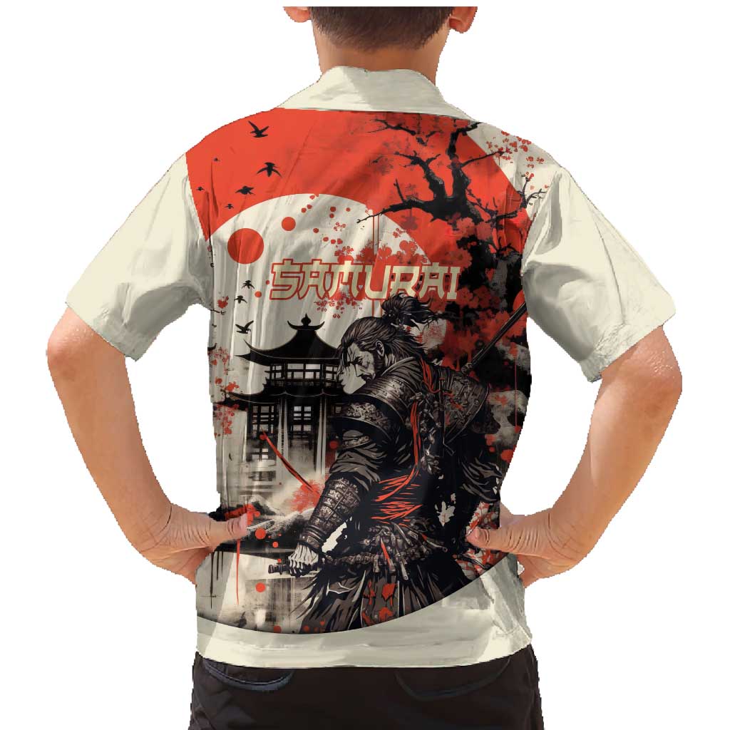 Samurai Warrior Japan Family Matching Mermaid Dress and Hawaiian Shirt Red-blossomed Tree Classic Japanese Stylized - Polynesian Pride