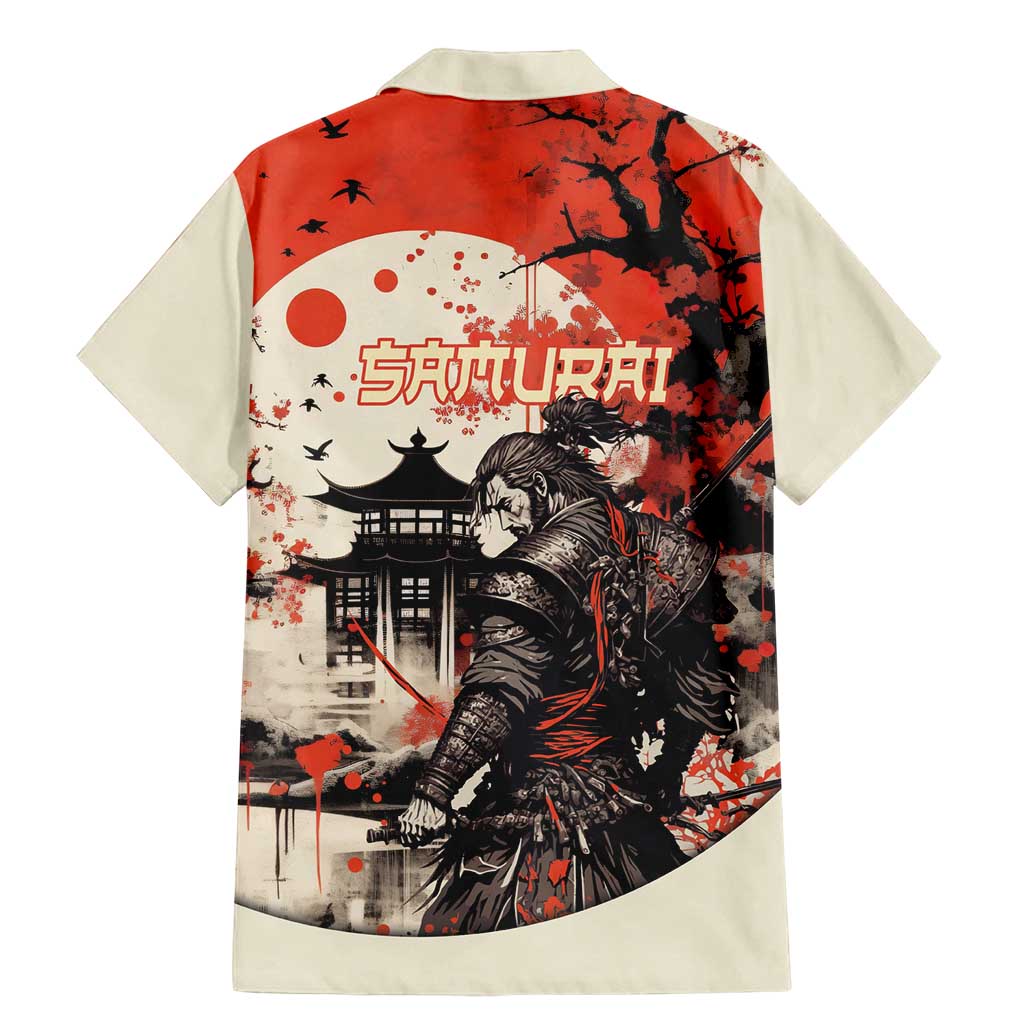 Samurai Warrior Japan Family Matching Mermaid Dress and Hawaiian Shirt Red-blossomed Tree Classic Japanese Stylized - Polynesian Pride