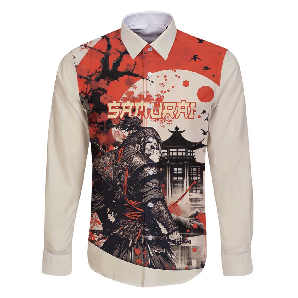 Samurai Warrior Japan Family Matching Mermaid Dress and Hawaiian Shirt Red-blossomed Tree Classic Japanese Stylized - Polynesian Pride