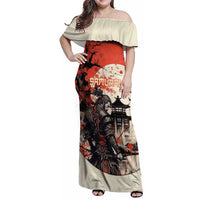 Samurai Warrior Japan Family Matching Off Shoulder Maxi Dress and Hawaiian Shirt Red-blossomed Tree Classic Japanese Stylized - Polynesian Pride