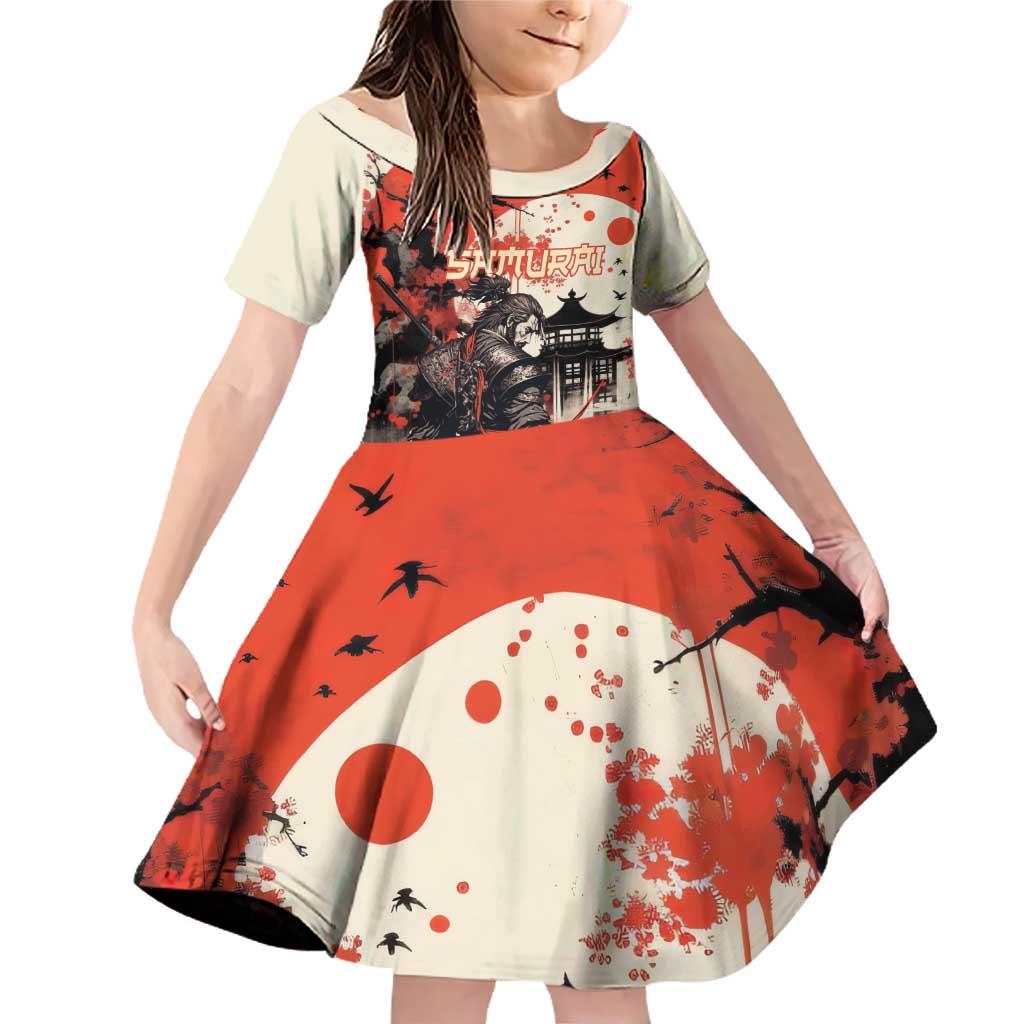 Samurai Warrior Japan Family Matching Off Shoulder Short Dress and Hawaiian Shirt Red-blossomed Tree Classic Japanese Stylized - Polynesian Pride