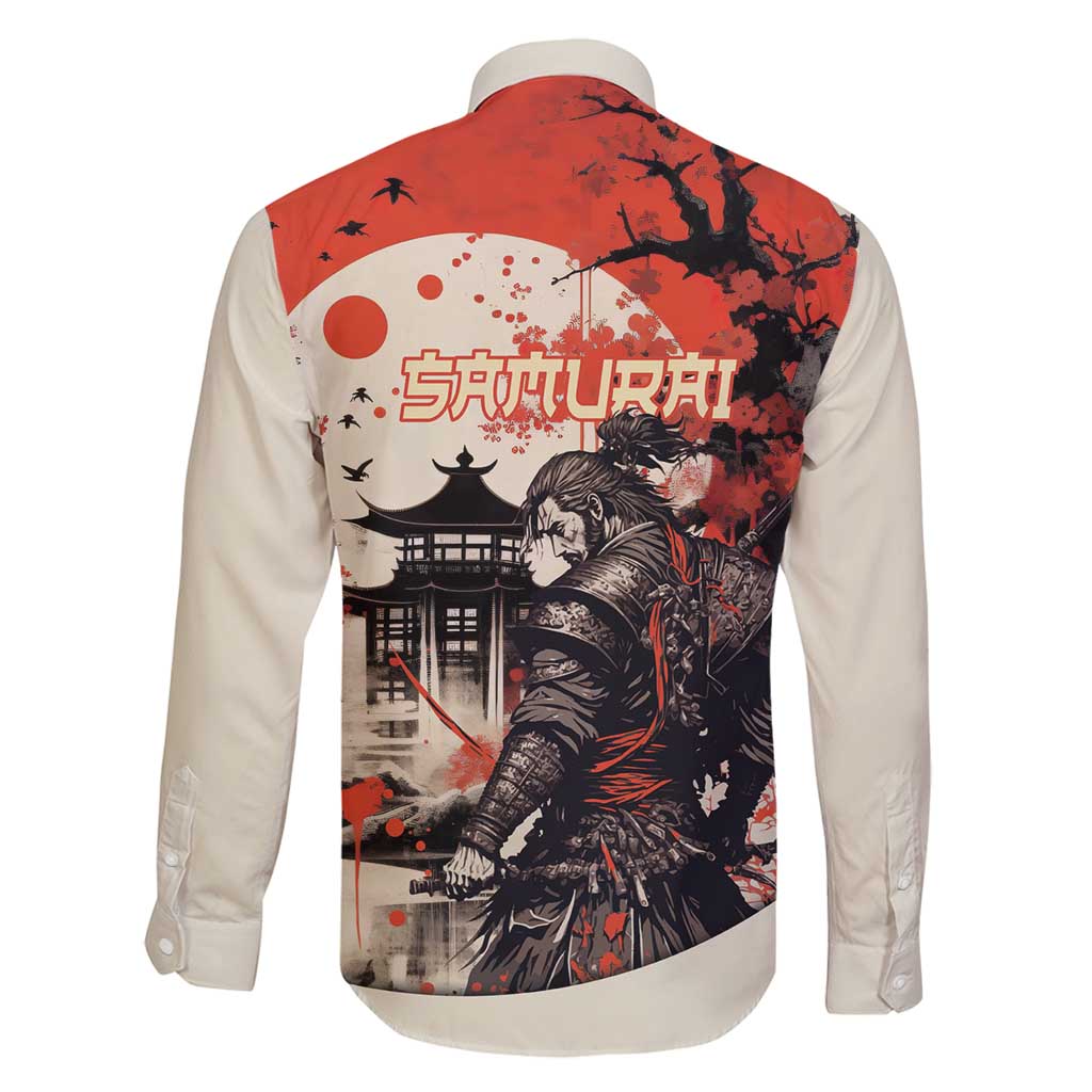 Samurai Warrior Japan Family Matching Off Shoulder Short Dress and Hawaiian Shirt Red-blossomed Tree Classic Japanese Stylized - Polynesian Pride