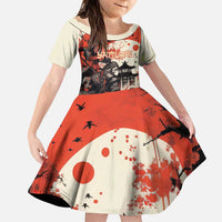 Samurai Warrior Japan Family Matching Puletasi and Hawaiian Shirt Red-blossomed Tree Classic Japanese Stylized LT14 Daughter's Dress Red - Polynesian Pride