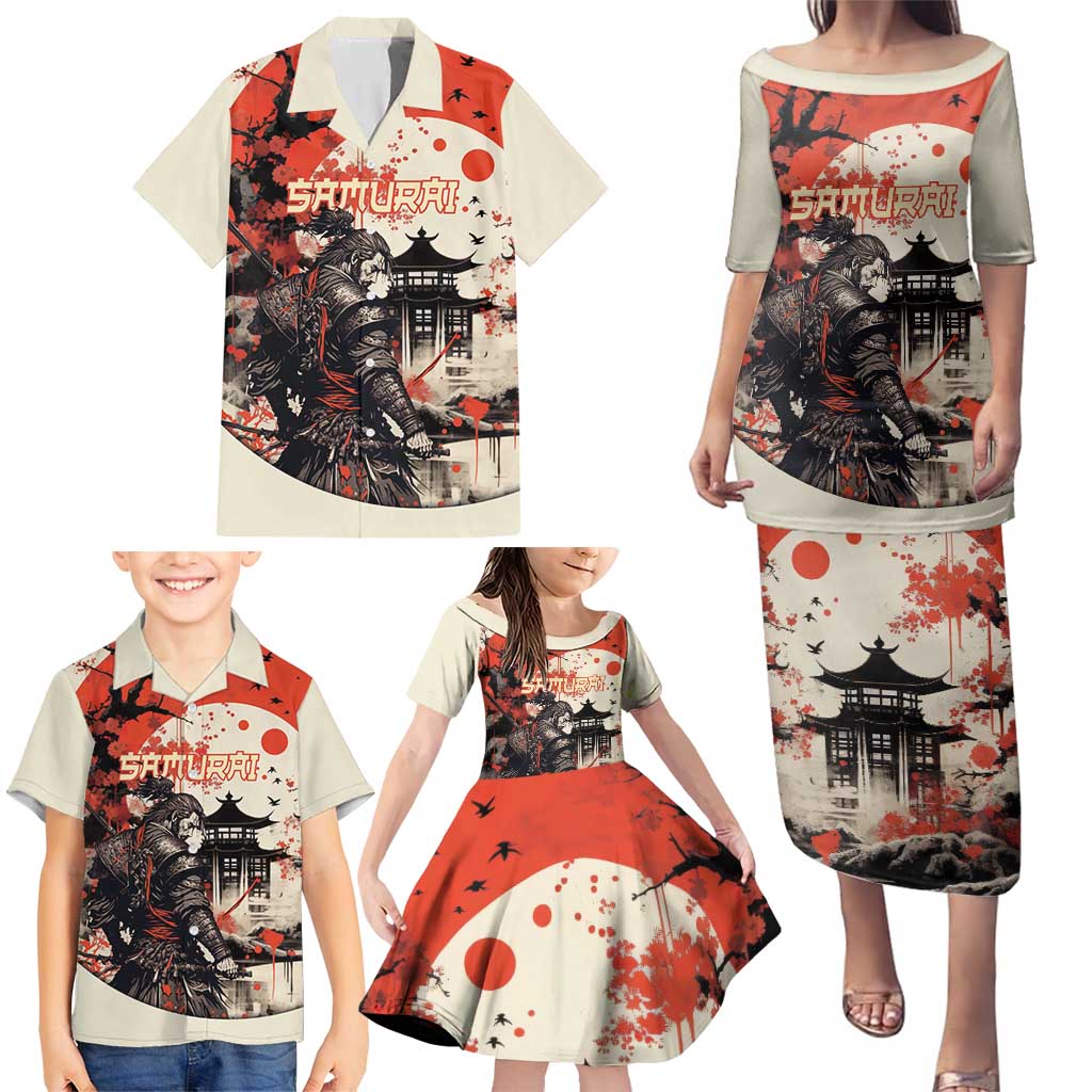 Samurai Warrior Japan Family Matching Puletasi and Hawaiian Shirt Red-blossomed Tree Classic Japanese Stylized LT14 - Polynesian Pride