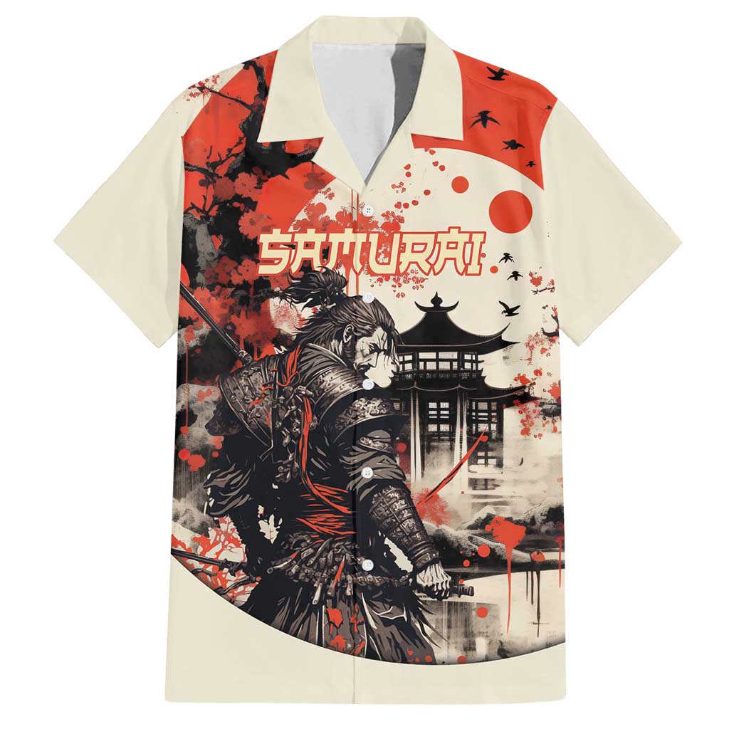 Samurai Warrior Japan Family Matching Puletasi and Hawaiian Shirt Red-blossomed Tree Classic Japanese Stylized LT14 Dad's Shirt - Short Sleeve Red - Polynesian Pride