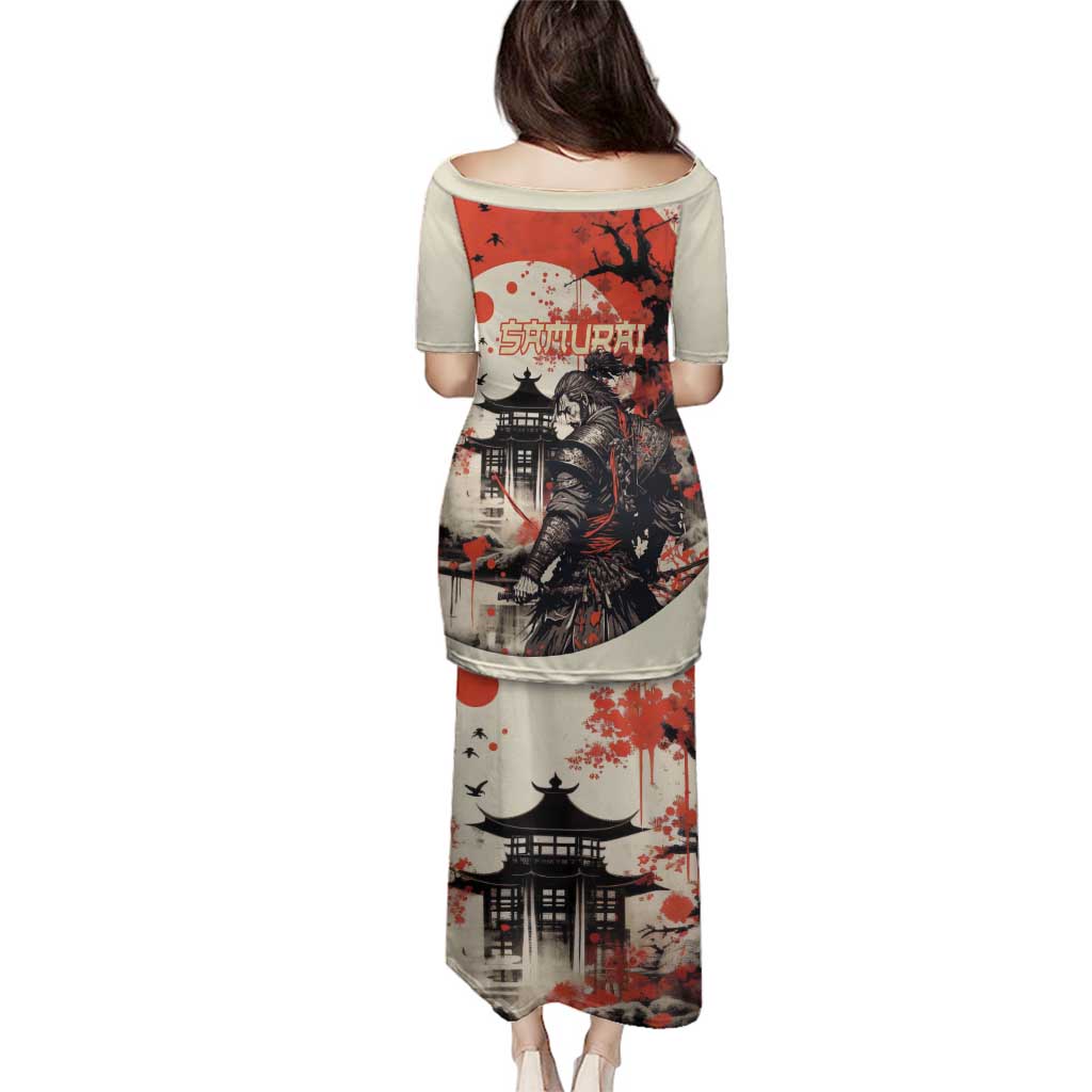 Samurai Warrior Japan Family Matching Puletasi and Hawaiian Shirt Red-blossomed Tree Classic Japanese Stylized LT14 - Polynesian Pride