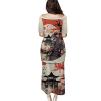 Samurai Warrior Japan Family Matching Puletasi and Hawaiian Shirt Red-blossomed Tree Classic Japanese Stylized LT14 - Polynesian Pride