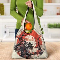 Samurai Warrior Japan Grocery Bag Red-blossomed Tree Classic Japanese Stylized - Polynesian Pride