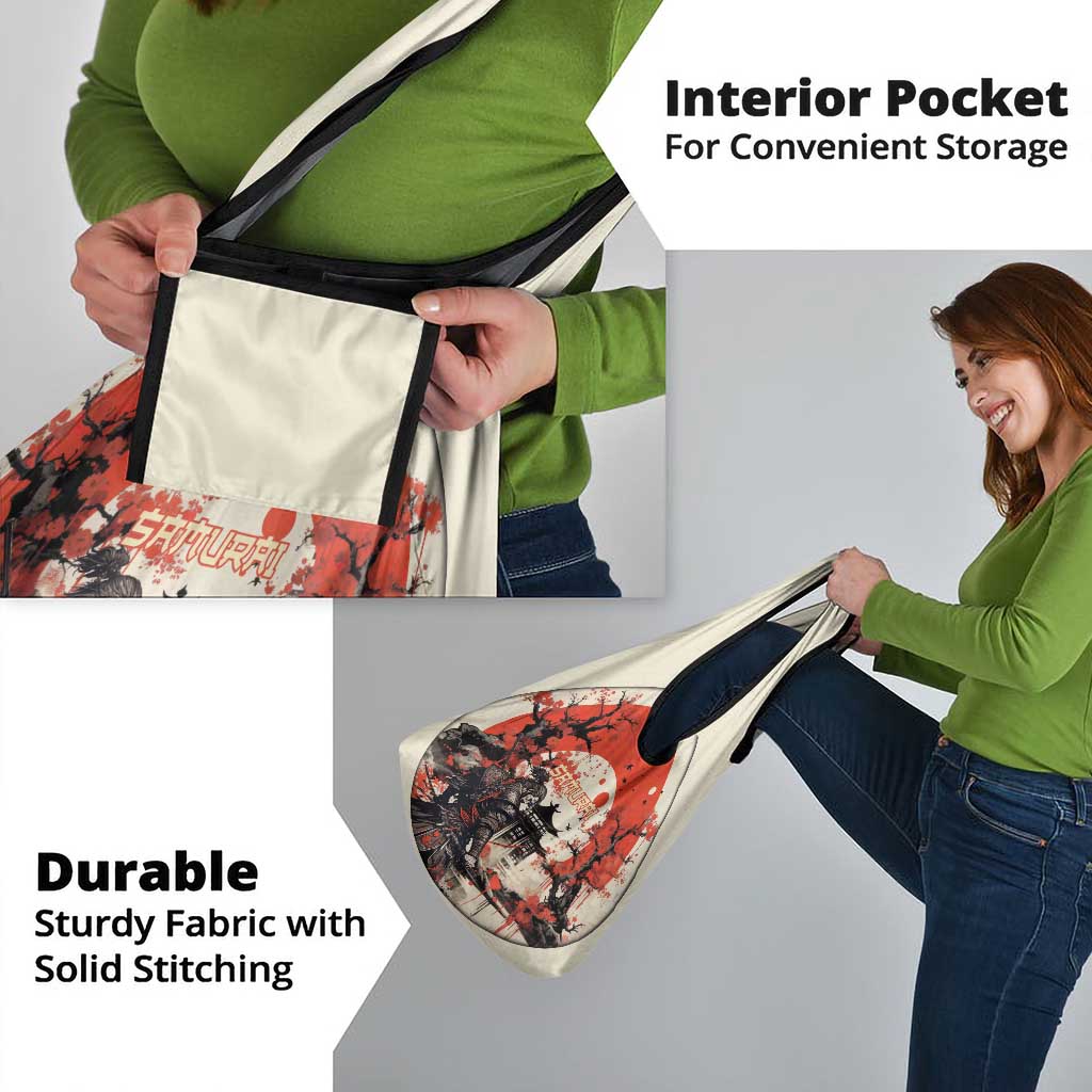 Samurai Warrior Japan Grocery Bag Red-blossomed Tree Classic Japanese Stylized - Polynesian Pride