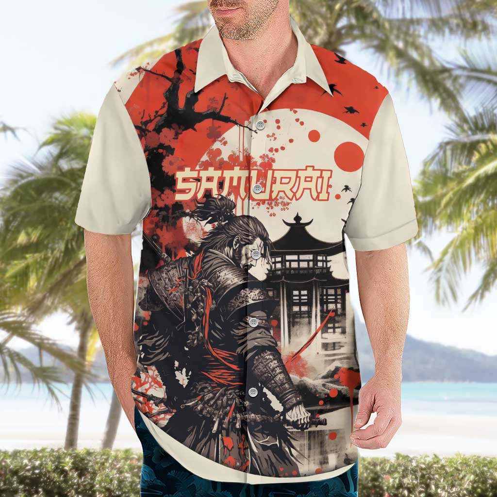 Samurai Warrior Japan Hawaiian Shirt Red-blossomed Tree Classic Japanese Stylized - Polynesian Pride