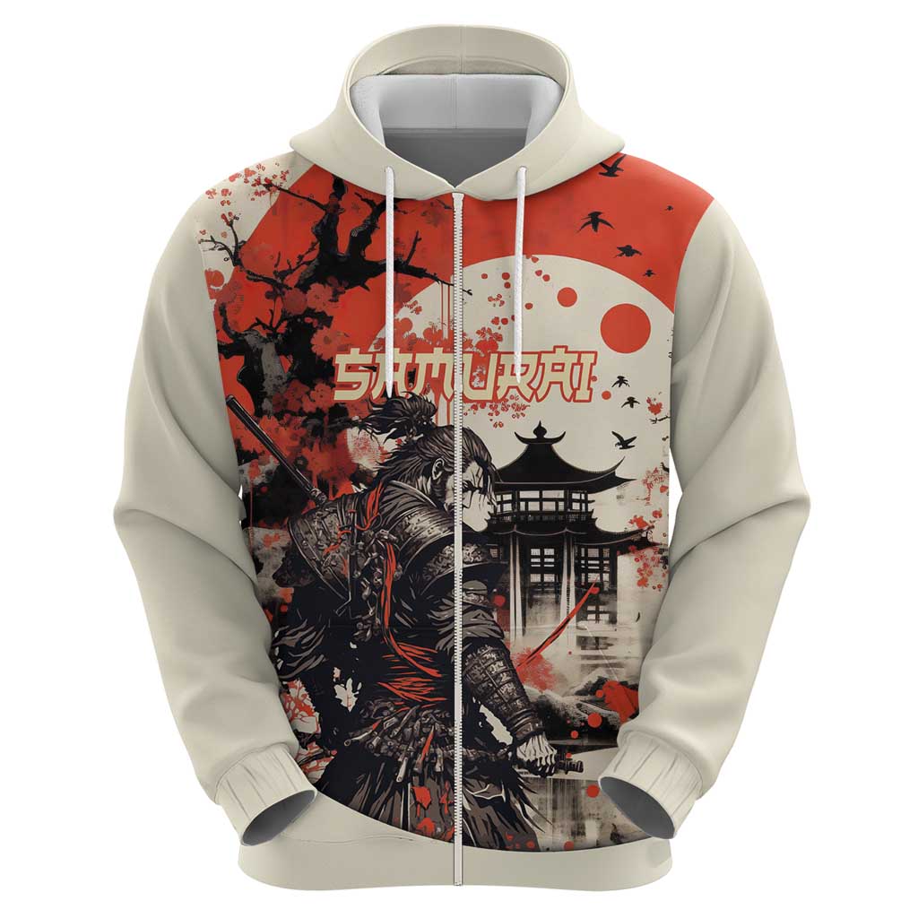 Samurai Warrior Japan Hoodie Red-blossomed Tree Classic Japanese Stylized - Polynesian Pride