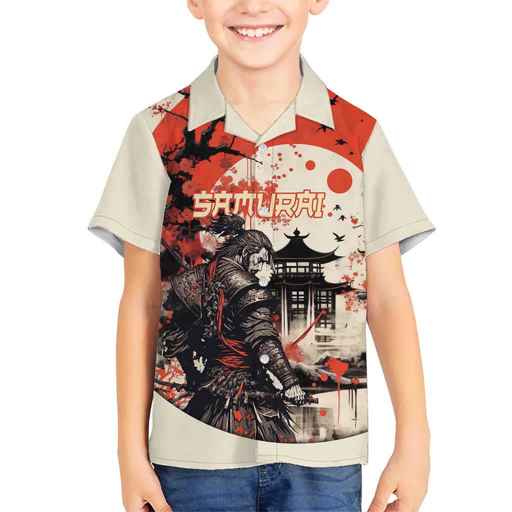 Samurai Warrior Japan Kid Hawaiian Shirt Red-blossomed Tree Classic Japanese Stylized - Polynesian Pride