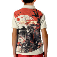 Samurai Warrior Japan Kid Polo Shirt Red-blossomed Tree Classic Japanese Stylized - Polynesian Pride