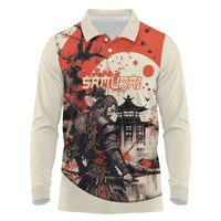 Samurai Warrior Japan Long Sleeve Polo Shirt Red-blossomed Tree Classic Japanese Stylized - Polynesian Pride