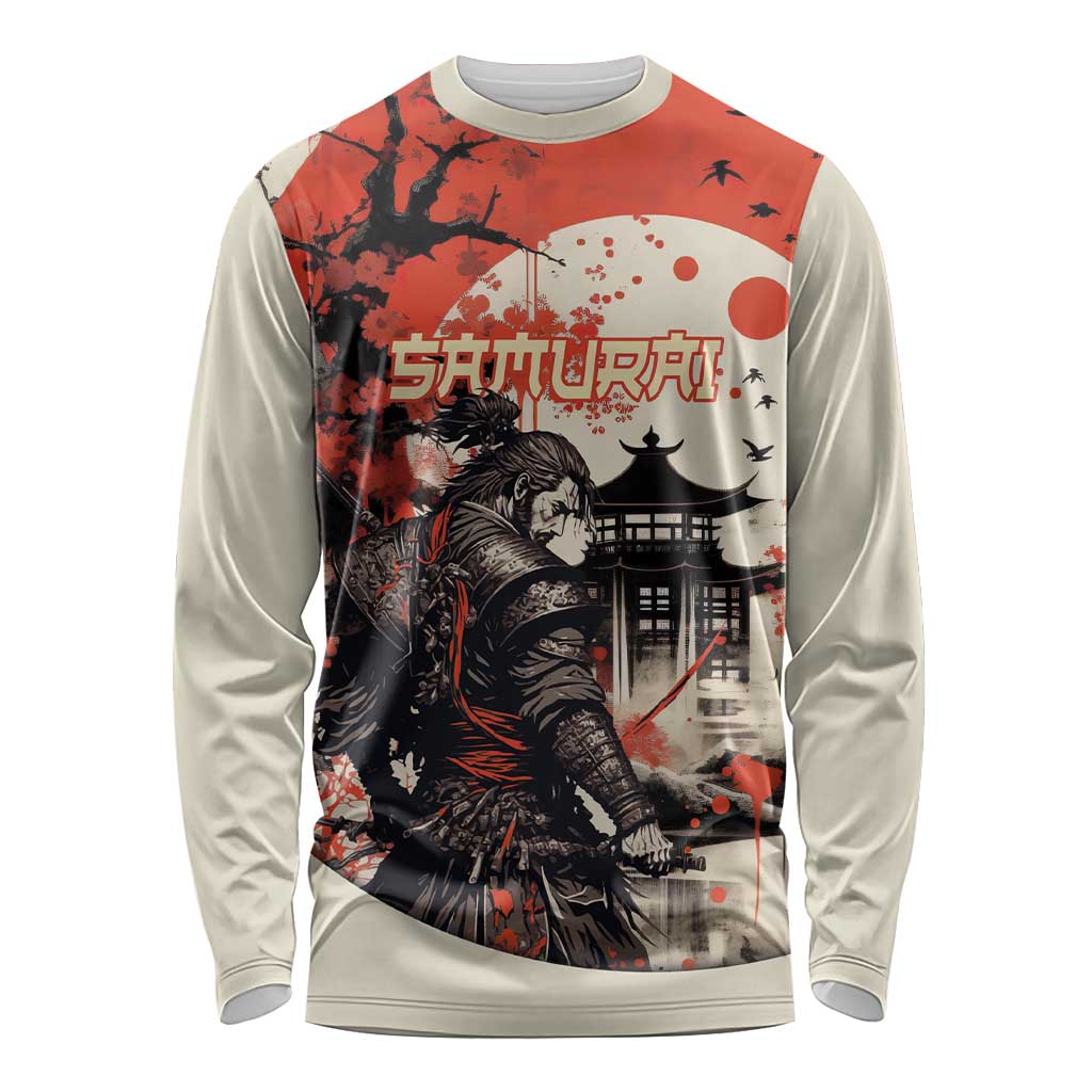 Samurai Warrior Japan Long Sleeve Shirt Red-blossomed Tree Classic Japanese Stylized LT14 Unisex Red - Polynesian Pride