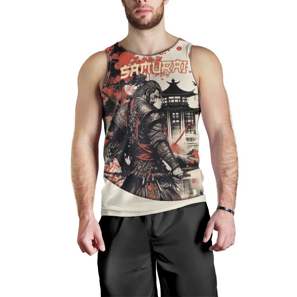 Samurai Warrior Japan Men Tank Top Red-blossomed Tree Classic Japanese Stylized - Polynesian Pride