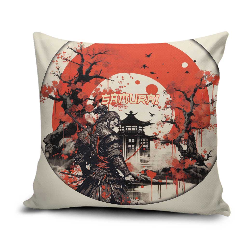 Samurai Warrior Japan Pillow Cover Red-blossomed Tree Classic Japanese Stylized LT14 Red - Polynesian Pride