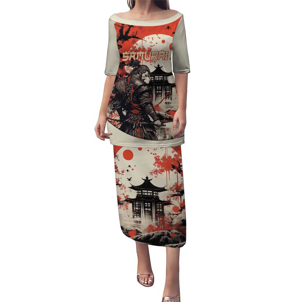 Samurai Warrior Japan Puletasi Red-blossomed Tree Classic Japanese Stylized LT14 Long Dress Red - Polynesian Pride