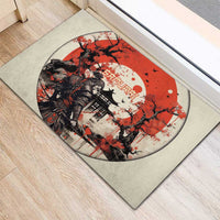 Samurai Warrior Japan Rubber Doormat Red-blossomed Tree Classic Japanese Stylized - Polynesian Pride