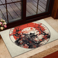 Samurai Warrior Japan Rubber Doormat Red-blossomed Tree Classic Japanese Stylized - Polynesian Pride