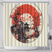 Samurai Warrior Japan Shower Curtain Red-blossomed Tree Classic Japanese Stylized - Polynesian Pride