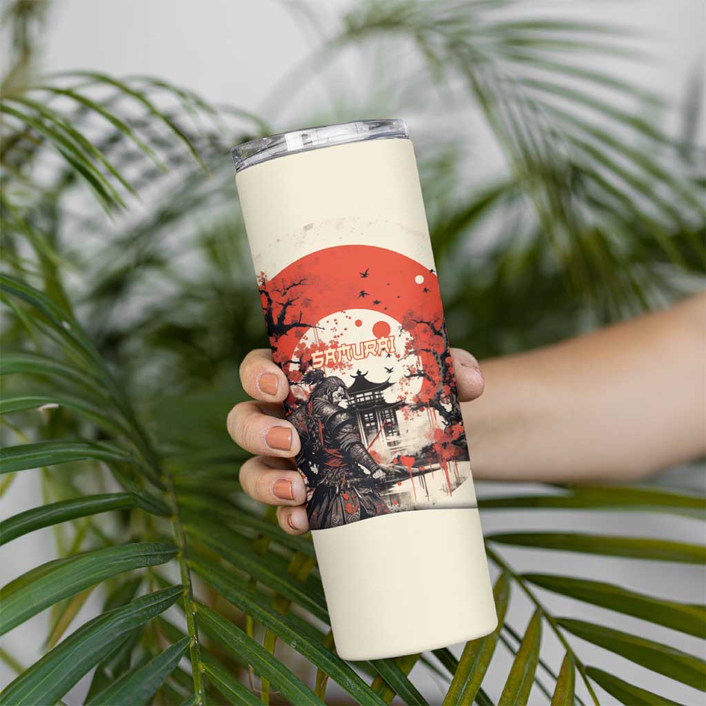 Samurai Warrior Japan Skinny Tumbler Red-blossomed Tree Classic Japanese Stylized - Polynesian Pride