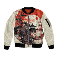 Samurai Warrior Japan Sleeve Zip Bomber Jacket Red-blossomed Tree Classic Japanese Stylized LT14 Unisex Red - Polynesian Pride