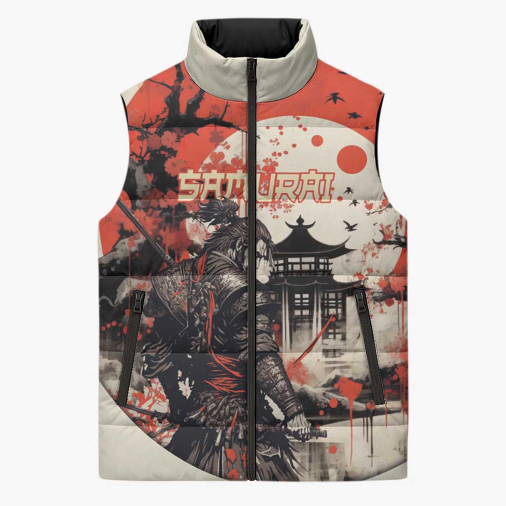 Samurai Warrior Japan Sleeveless Puffer Jacket Red-blossomed Tree Classic Japanese Stylized LT14 Unisex Red - Polynesian Pride