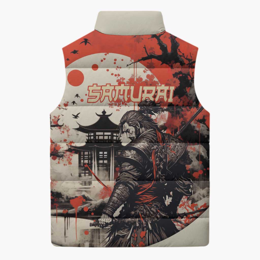 Samurai Warrior Japan Sleeveless Puffer Jacket Red-blossomed Tree Classic Japanese Stylized - Polynesian Pride