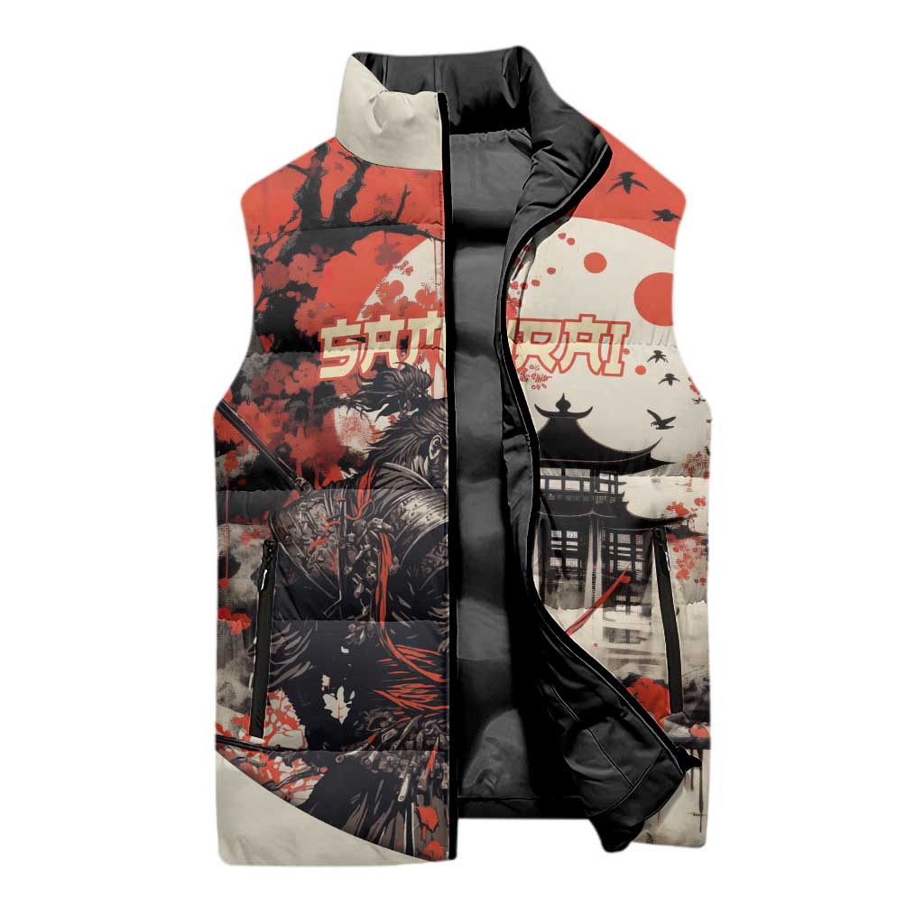 Samurai Warrior Japan Sleeveless Puffer Jacket Red-blossomed Tree Classic Japanese Stylized - Polynesian Pride
