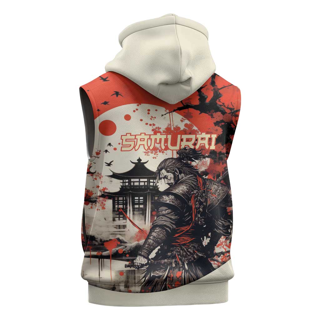 Samurai Warrior Japan Sleeveless Zip Hoodie Red-blossomed Tree Classic Japanese Stylized - Polynesian Pride