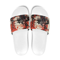 Samurai Warrior Japan Slide Sandals Red-blossomed Tree Classic Japanese Stylized - Polynesian Pride