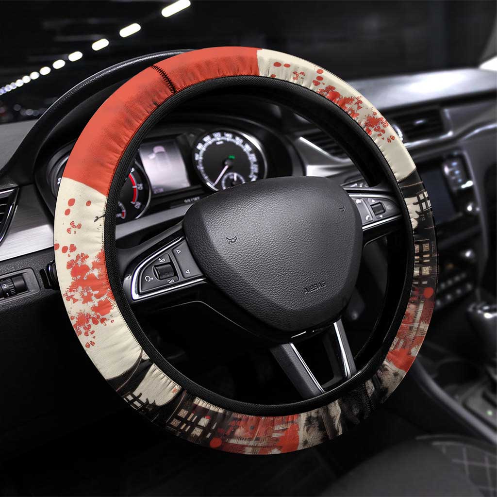 Samurai Warrior Japan Steering Wheel Cover Red-blossomed Tree Classic Japanese Stylized - Polynesian Pride