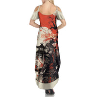 Samurai Warrior Japan Summer Maxi Dress Red-blossomed Tree Classic Japanese Stylized - Polynesian Pride
