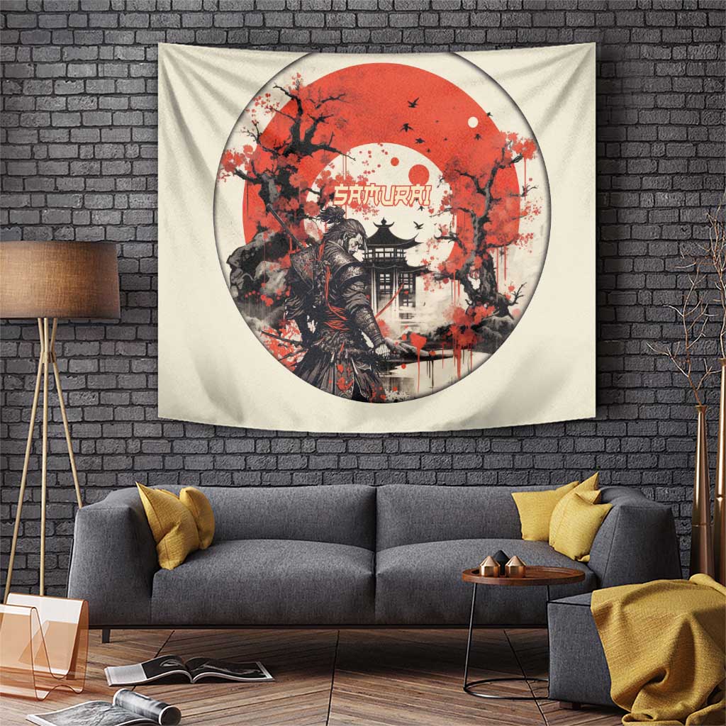 Samurai Warrior Japan Tapestry Red-blossomed Tree Classic Japanese Stylized LT14 Red - Polynesian Pride
