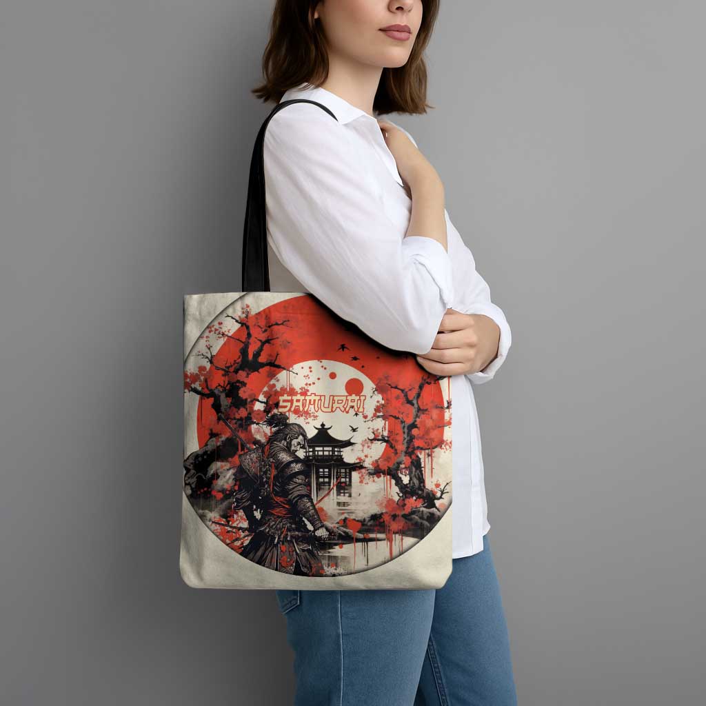 Samurai Warrior Japan Tote Bag Red-blossomed Tree Classic Japanese Stylized LT14 - Polynesian Pride