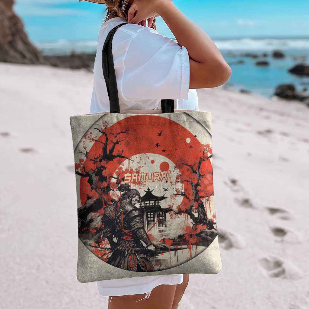 Samurai Warrior Japan Tote Bag Red-blossomed Tree Classic Japanese Stylized LT14 - Polynesian Pride