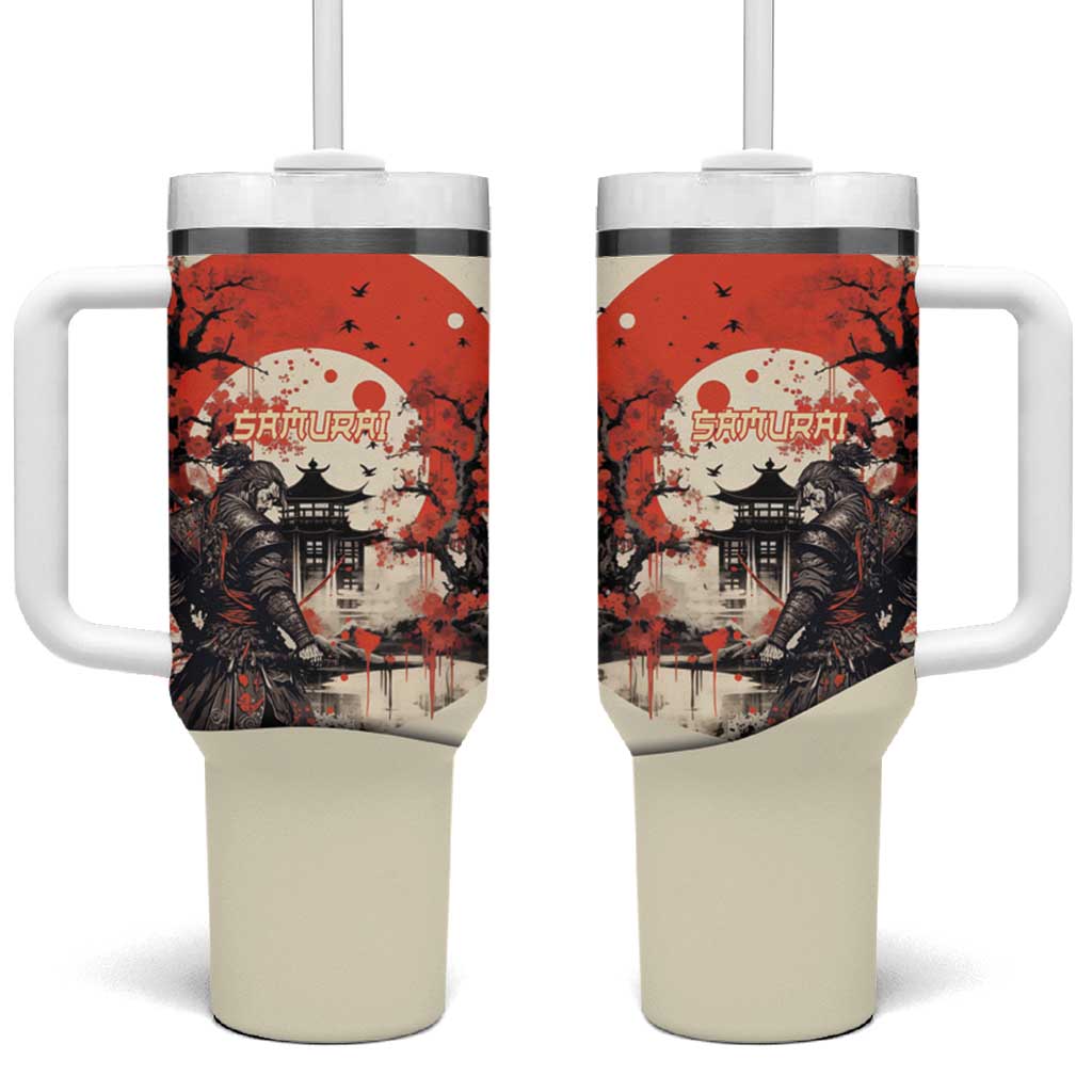 Samurai Warrior Japan Tumbler With Handle Red-blossomed Tree Classic Japanese Stylized LT14 One Size: 40 oz Red - Polynesian Pride