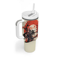 Samurai Warrior Japan Tumbler With Handle Red-blossomed Tree Classic Japanese Stylized LT14 - Polynesian Pride