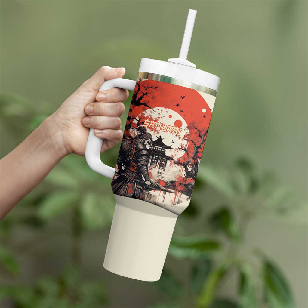 Samurai Warrior Japan Tumbler With Handle Red-blossomed Tree Classic Japanese Stylized LT14 - Polynesian Pride