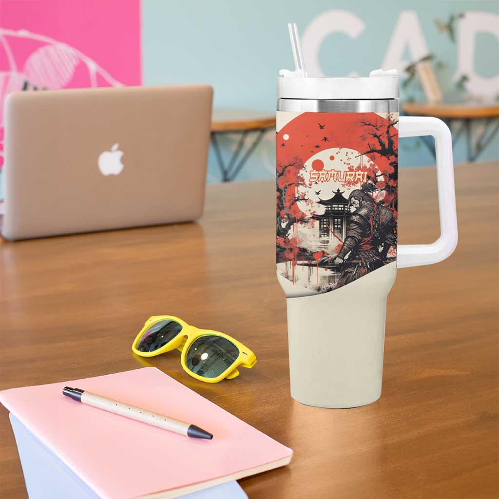 Samurai Warrior Japan Tumbler With Handle Red-blossomed Tree Classic Japanese Stylized LT14 - Polynesian Pride