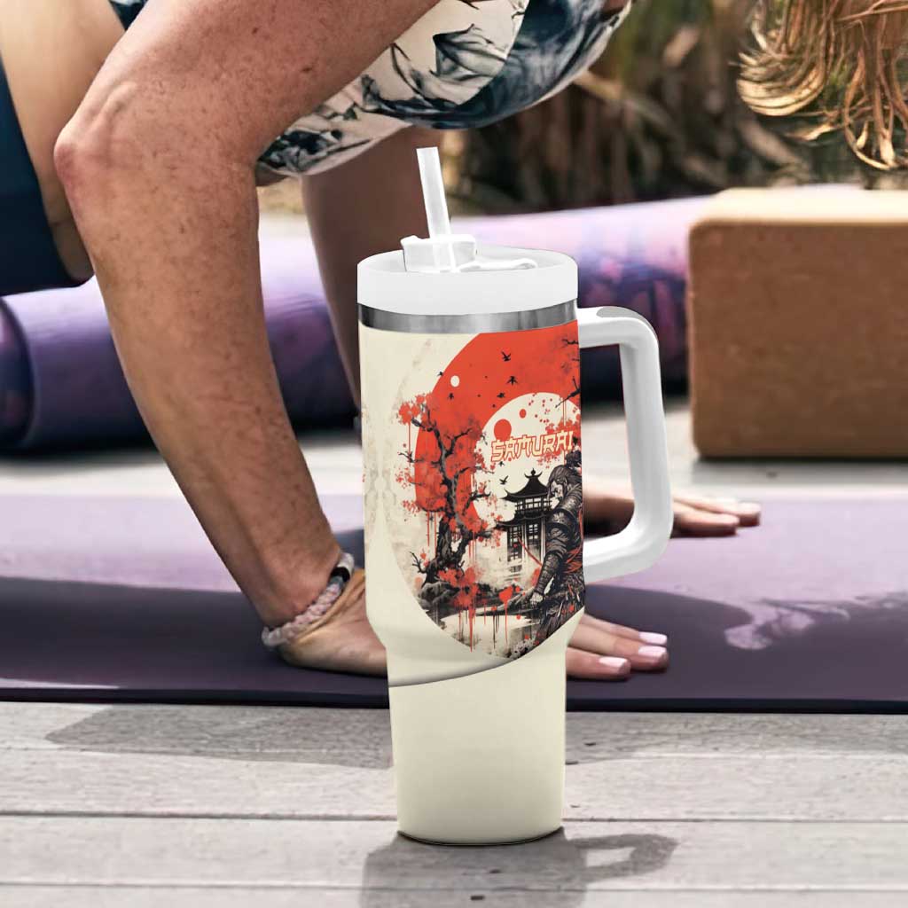Samurai Warrior Japan Tumbler With Handle Red-blossomed Tree Classic Japanese Stylized LT14 - Polynesian Pride