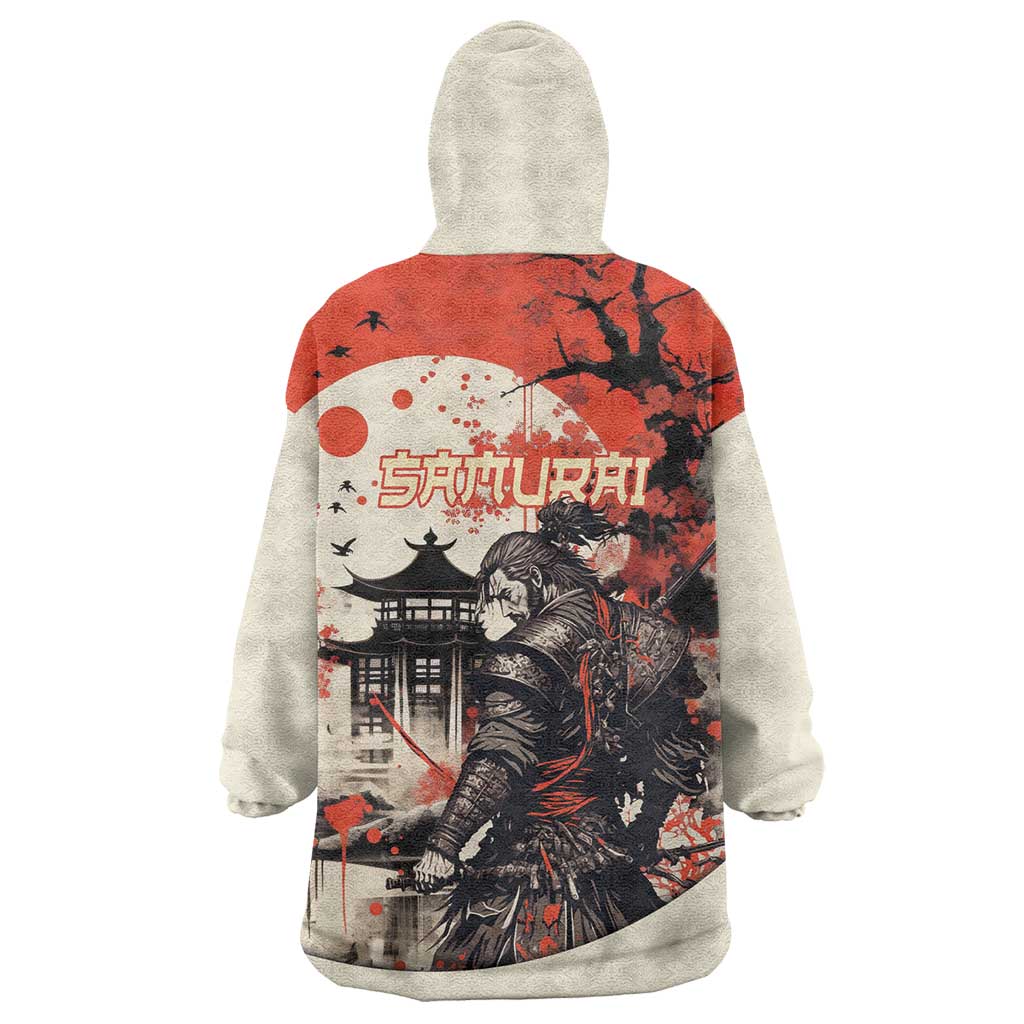 Samurai Warrior Japan Wearable Blanket Hoodie Red-blossomed Tree Classic Japanese Stylized - Polynesian Pride