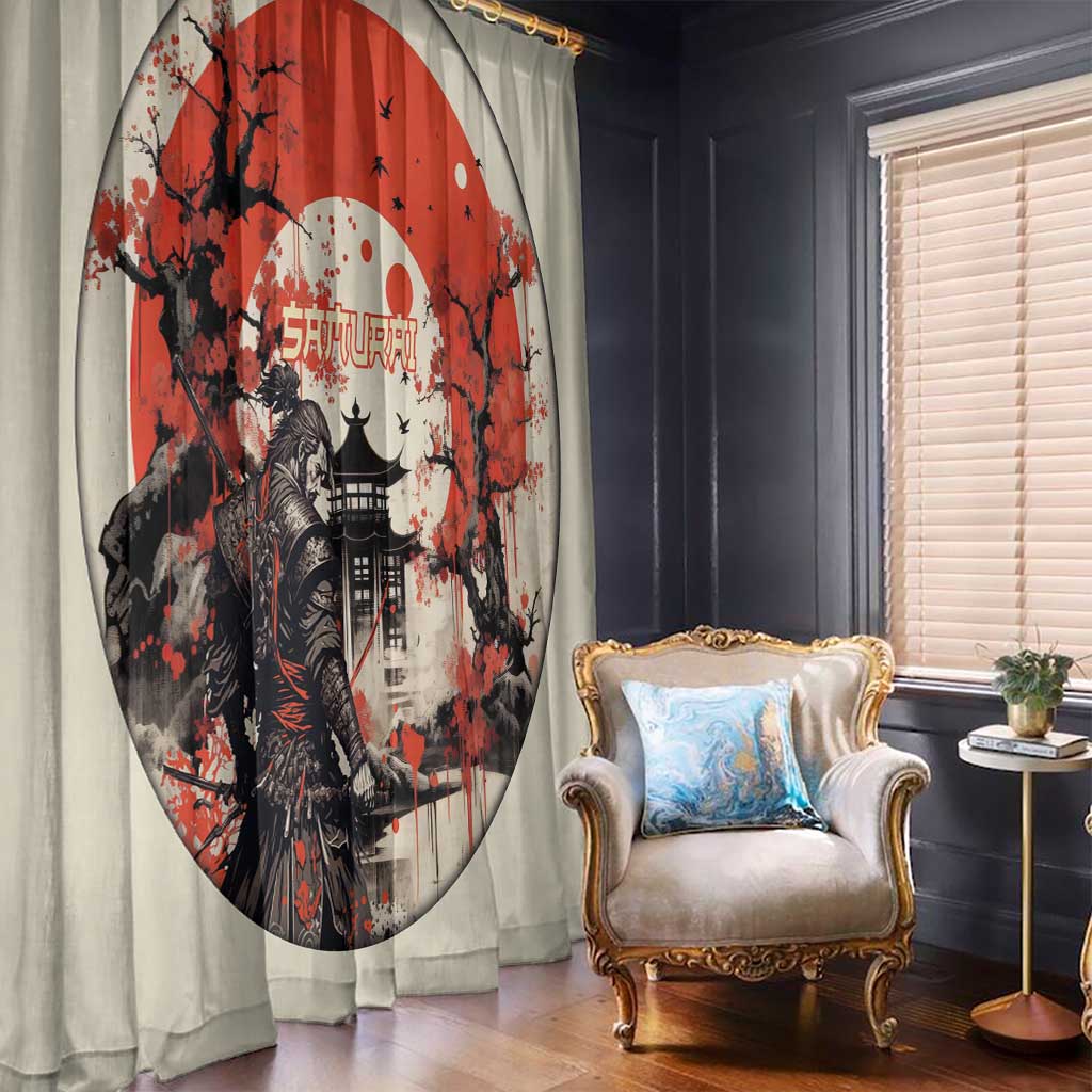 Samurai Warrior Japan Window Curtain Red-blossomed Tree Classic Japanese Stylized LT14 - Polynesian Pride